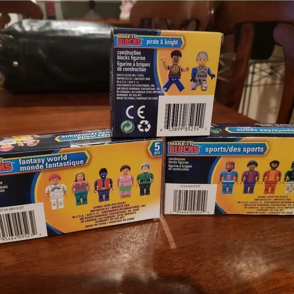 Lot of 3 Make it‎ blocks pirate/knight fantasy/sports figures New